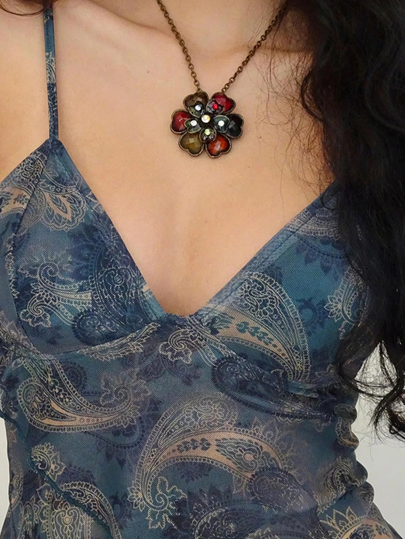Sheer Paisley Print V Neck Camisole