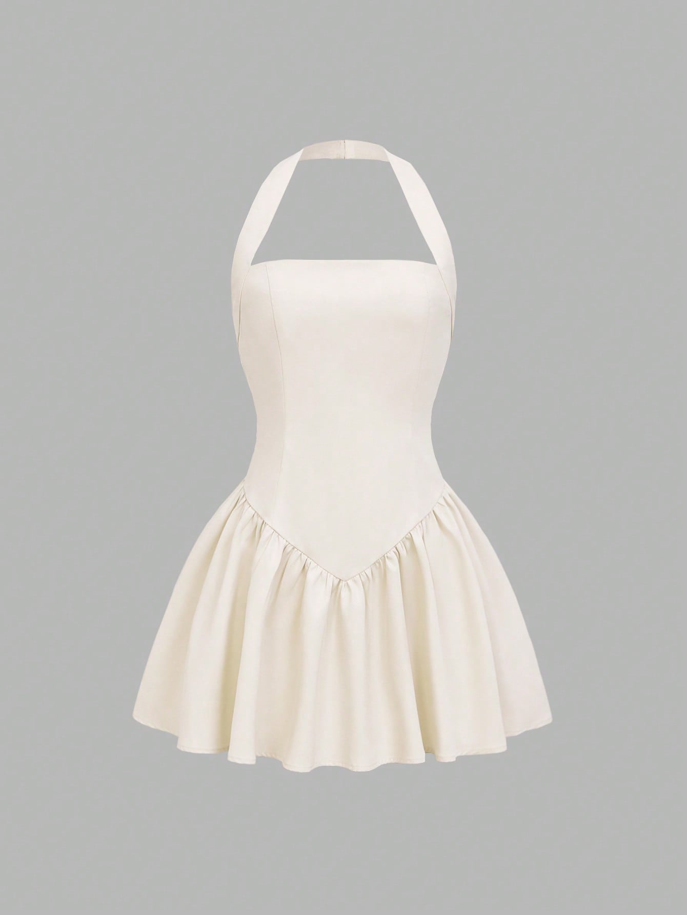 Square Neck Halter Summer Mini Dress-Beige