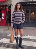 Oversized Striped Off The Shoulder Tee