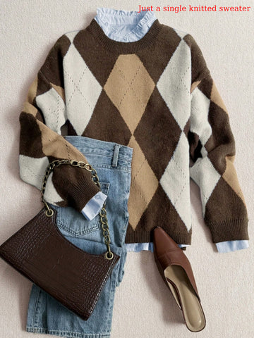 Cozy Oversized Argyle Knitted Sweater