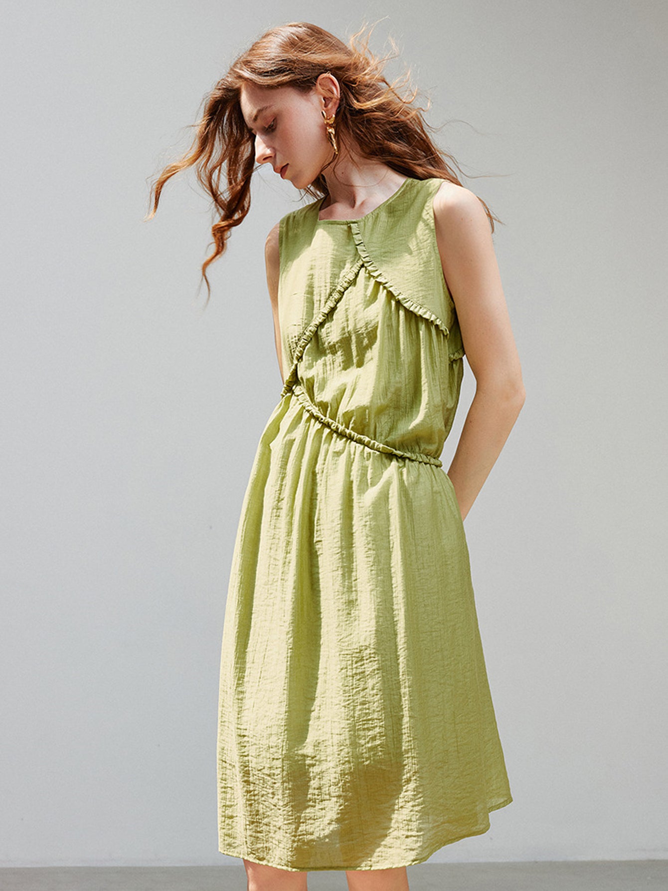 Ruffle Detail Light Beach Midi Dress