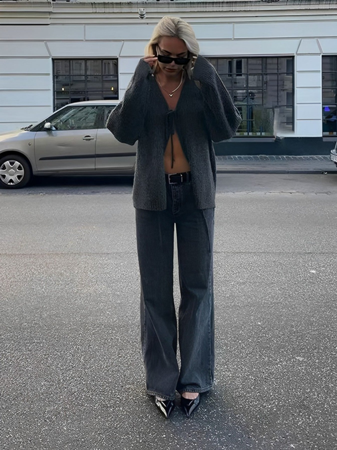 Cropped Tie Front Knit Cardigan