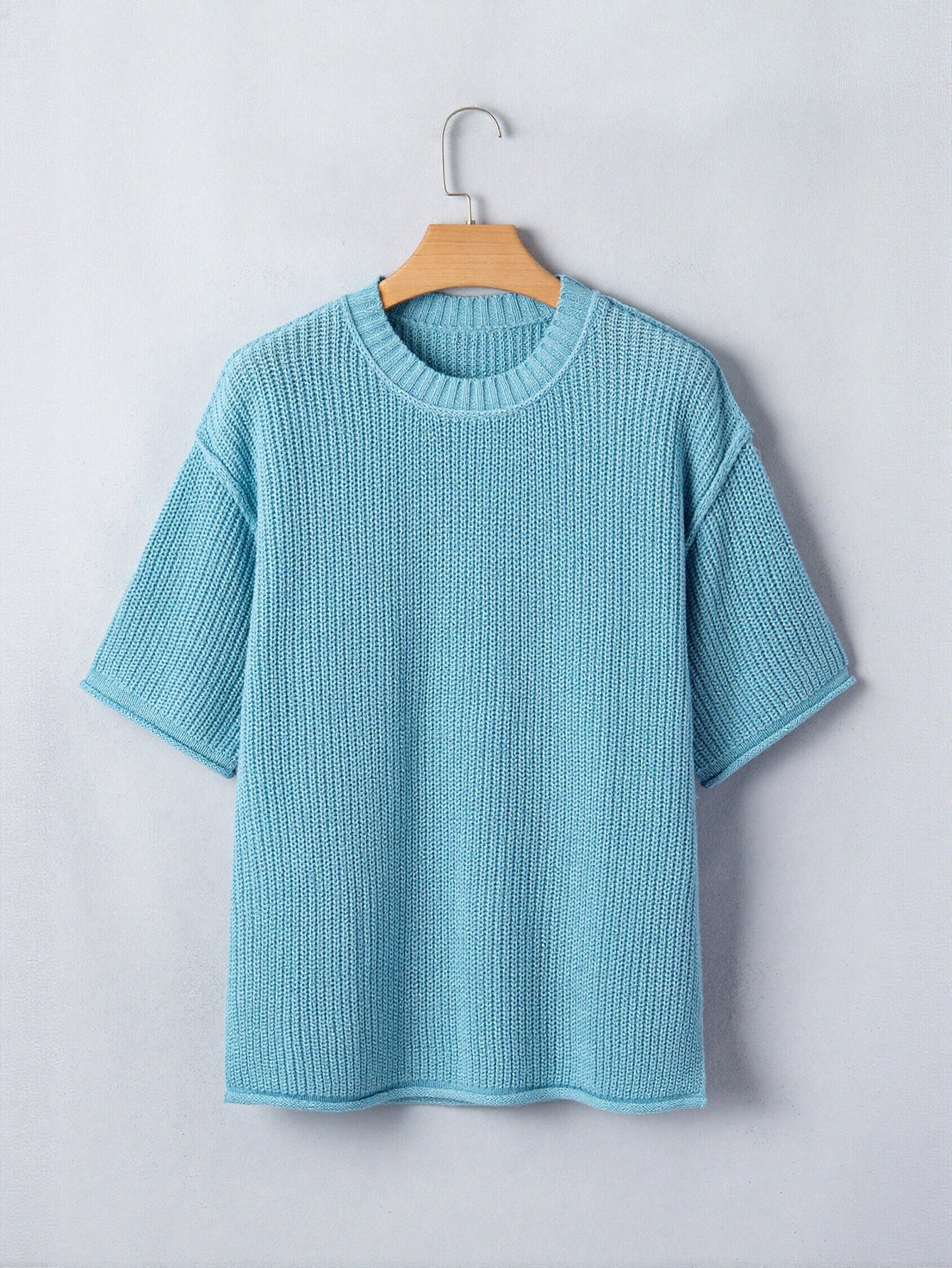 Oversized Ribbed Knit Short Sleeve Sweater