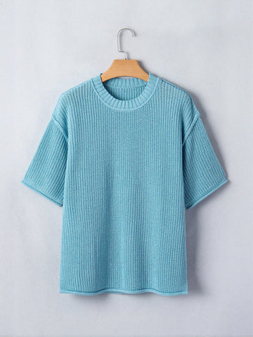 Oversized Ribbed Knit Short Sleeve Sweater
