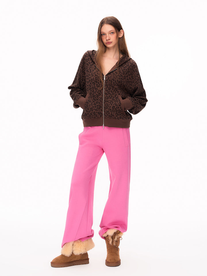 Leopard Print Cropped Zip Up Hoodie