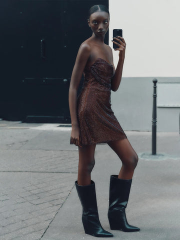 Sparkling Rhinestone Strapless Mini Dress