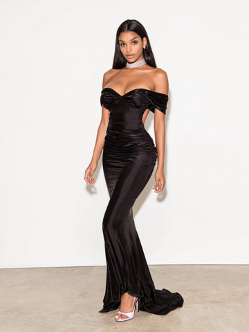 2025 Summer Women's Dresses Sexy Solid Color Short Sleeve Off Shoulder Cut-Out Decent Maxi Evening Dresses
