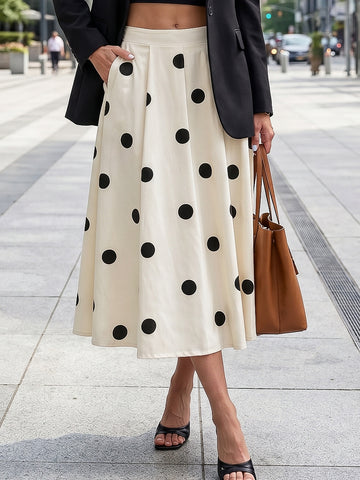 Pleated Polka Dot Midi Skirt