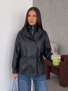Cinched Waist Faux Leather Jacket