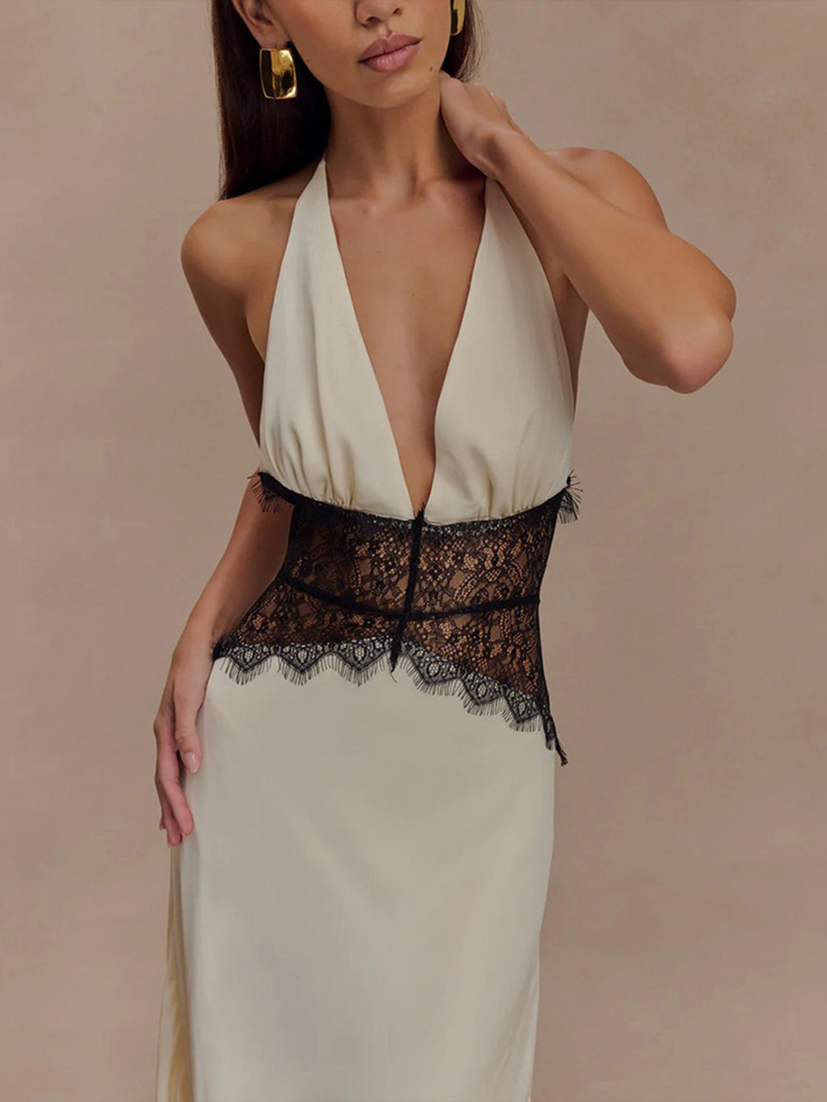 Halter Neck Deep V Maxi Dress