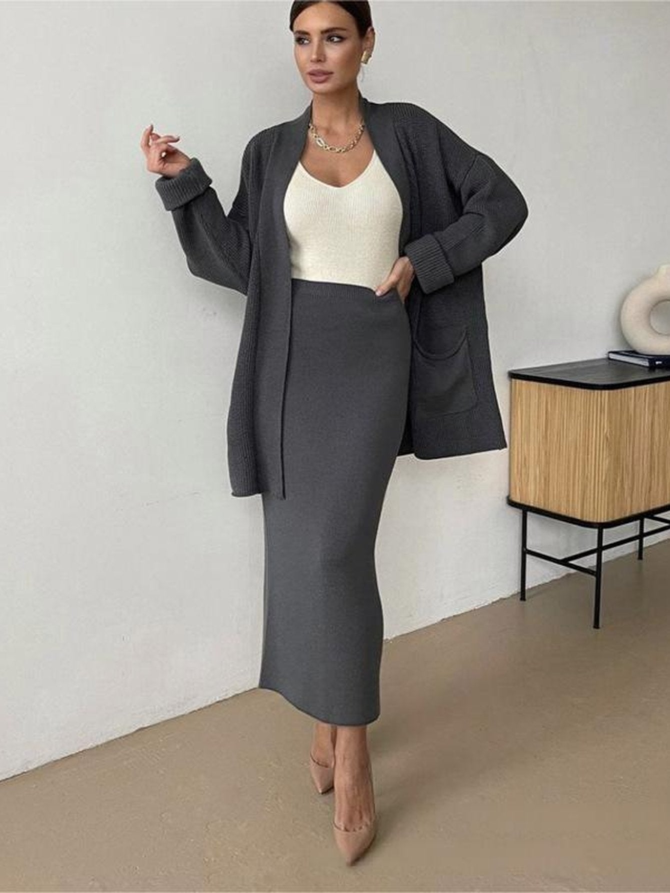 Cozy Ribbed Knit Maxi Skirt Set