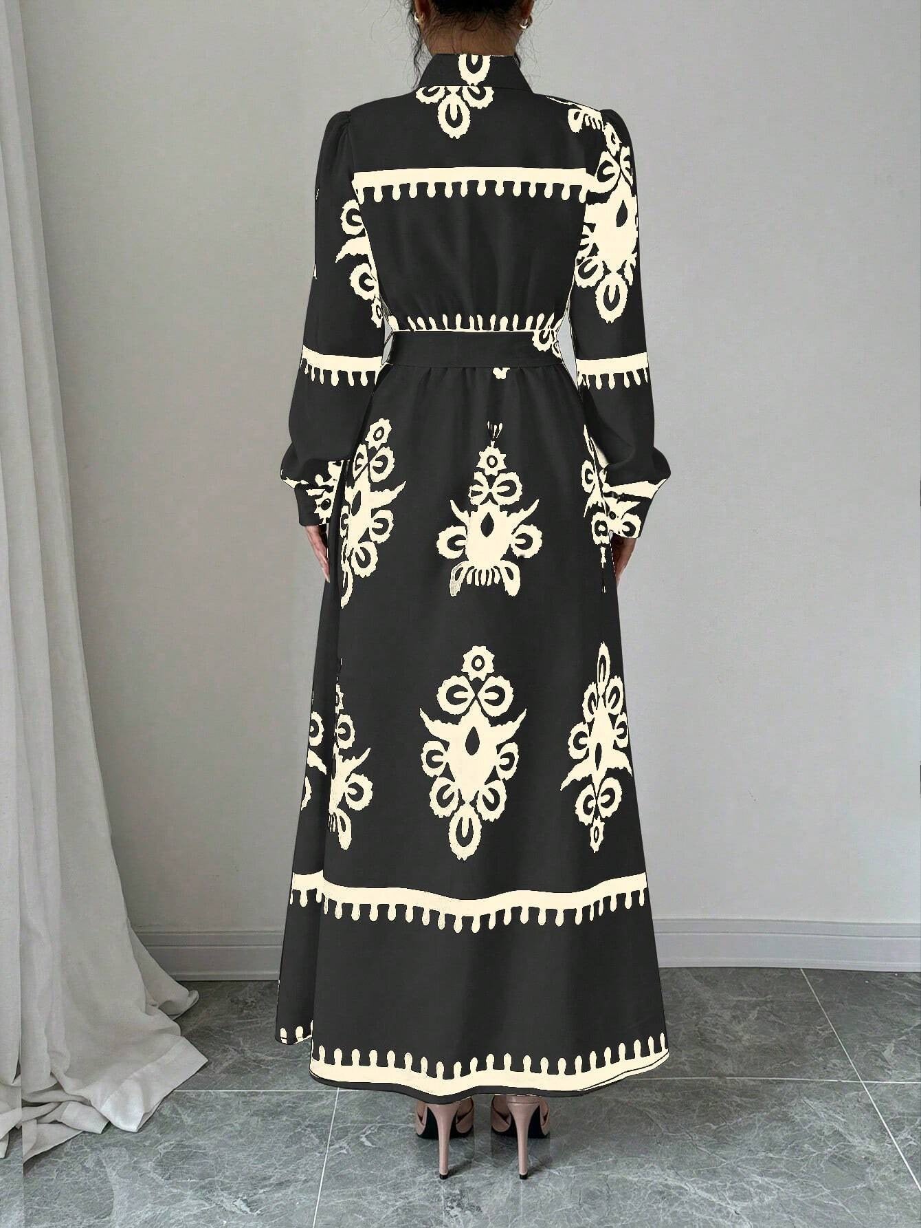 Boho Printed Belted Maxi Dress