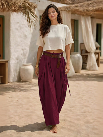 Boho Pleated High Waisted Maxi Skirt
