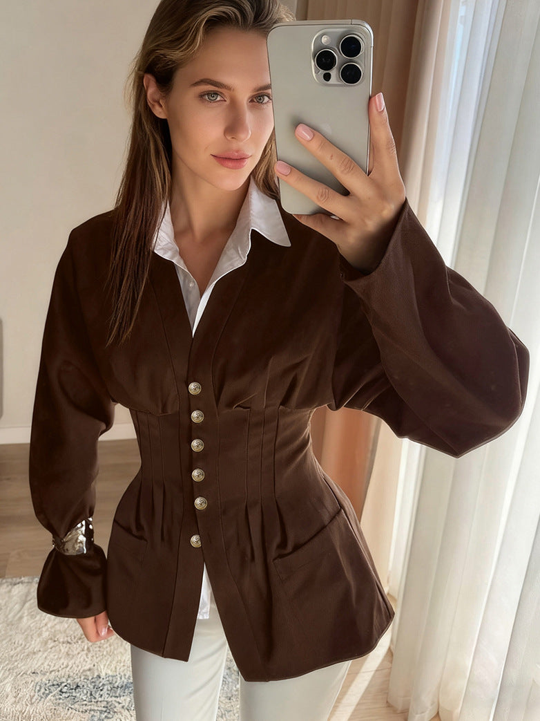 Corset Waist Button Down Jacket