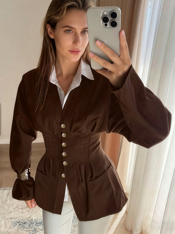 Corset Waist Button Down Jacket