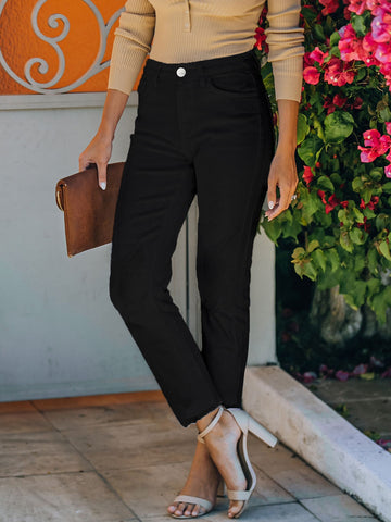 High Waisted Raw Hem Jeans