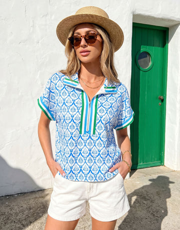 Printed Zip Front Polo