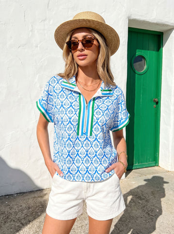 Printed Zip Front Polo
