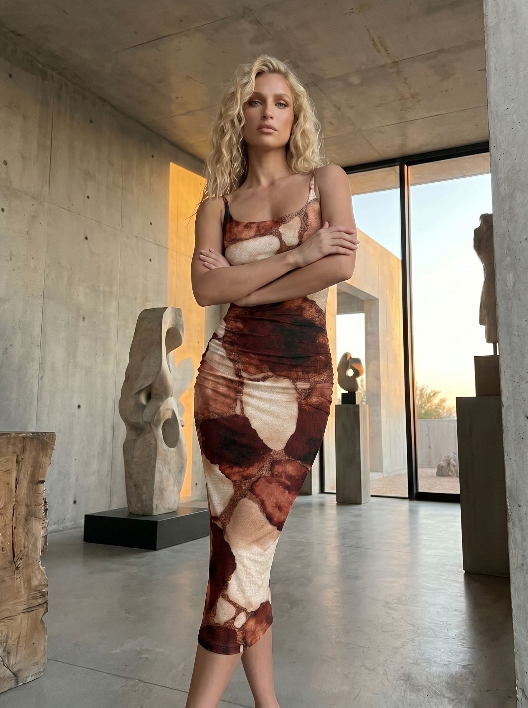 Norah ZHAO's Giraffe Print Midi Dress