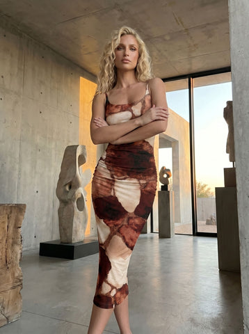Norah ZHAO's Giraffe Print Midi Dress