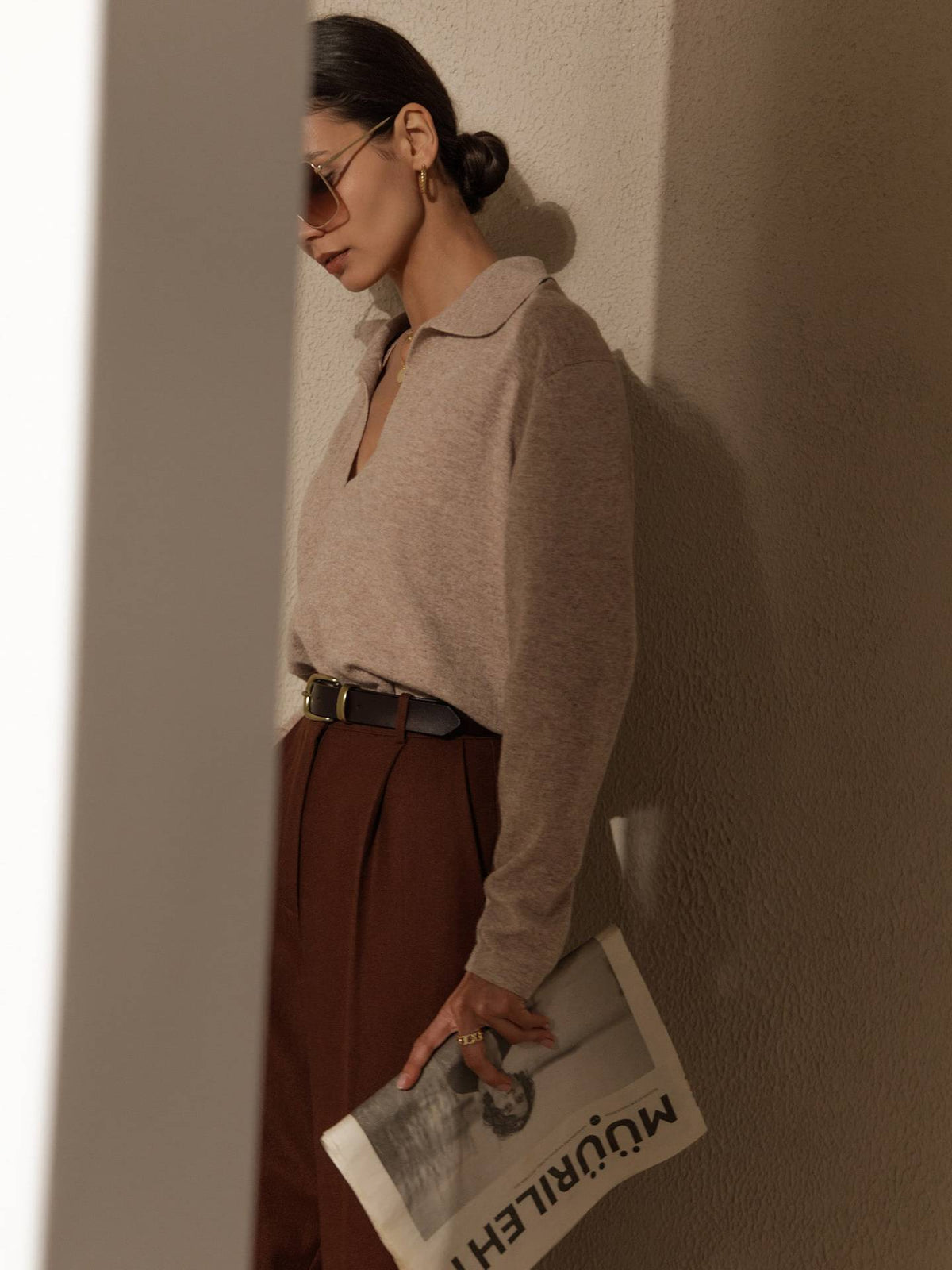 Soft Collared V Neck Knit Sweater
