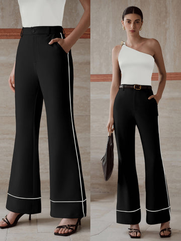 High Waisted Contrast Trim Trousers