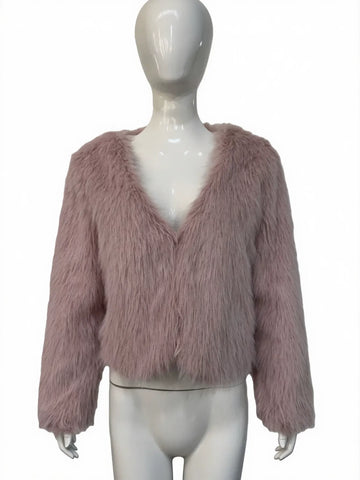 Cropped Plush Faux Fur Jacket