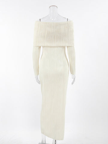 Off Shoulder Ribbed Knit Maxi Dress