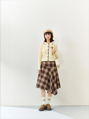 High Waisted Plaid Asymmetric Midi Skirt