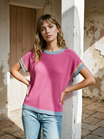 Ribbed Knit Color Block T-Shirt
