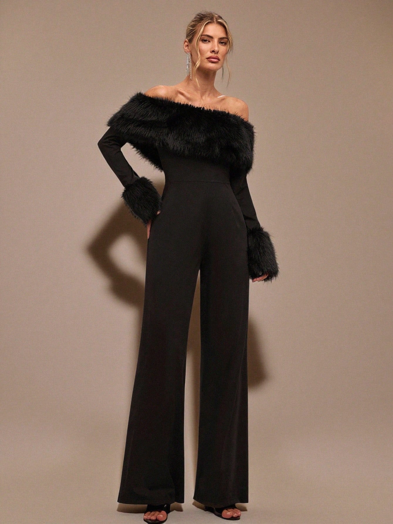 Faux Fur Off Shoulder Jumpsuit