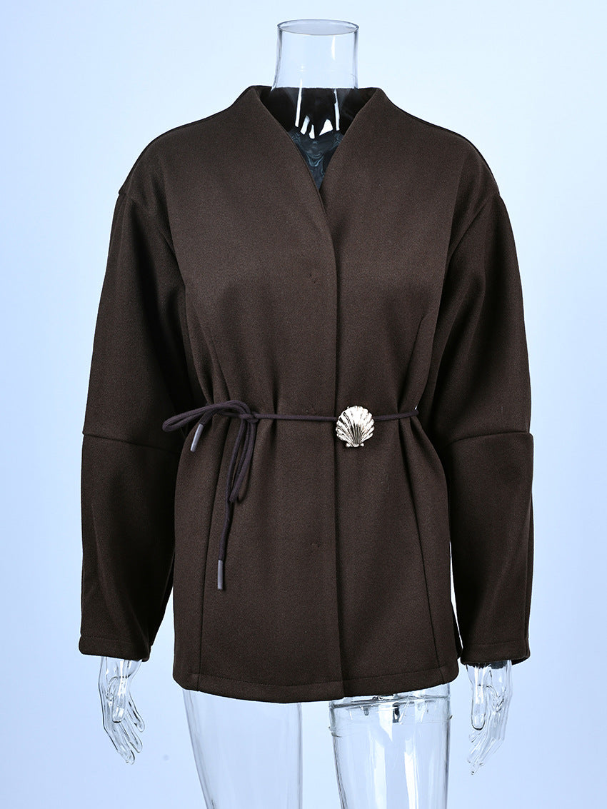 Oversized Wool Blend Wrap Coat