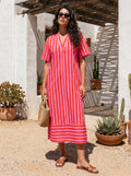 Vibrant Striped V Neck Midi Dress