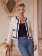 Frayed Trim Tweed Crop Jacket