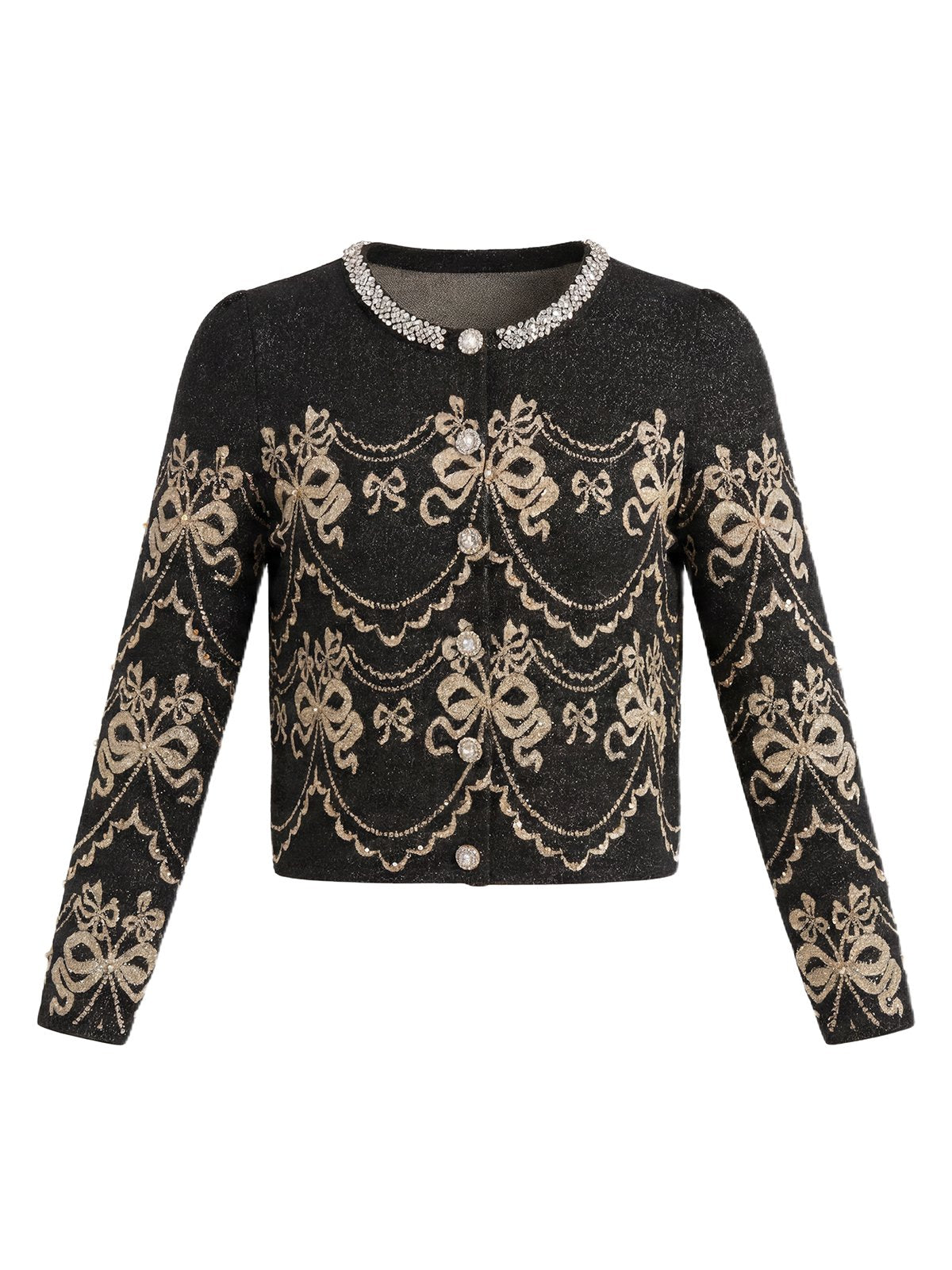 Embellished Shimmer Bow Knit Cardigan