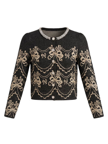 Embellished Shimmer Bow Knit Cardigan