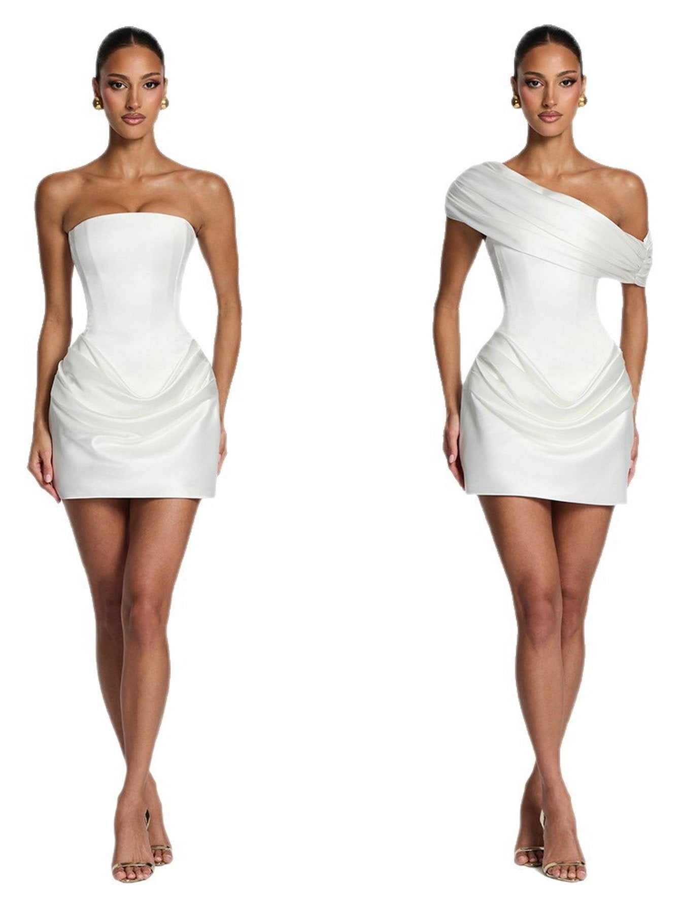 Strapless Draped Satin Mini Dress