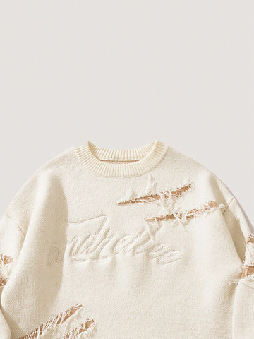 Distressed Oversized Graphic Knit Sweater