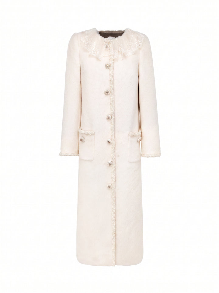 Elegant Lace Collar Wool Blend Coat