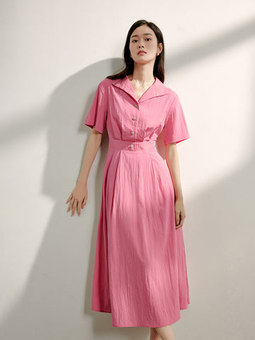Short Sleeve Pleated Elegant Midi Dress