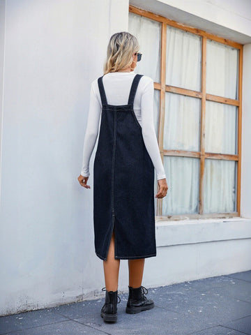 Classic Midi Denim Overall Dress