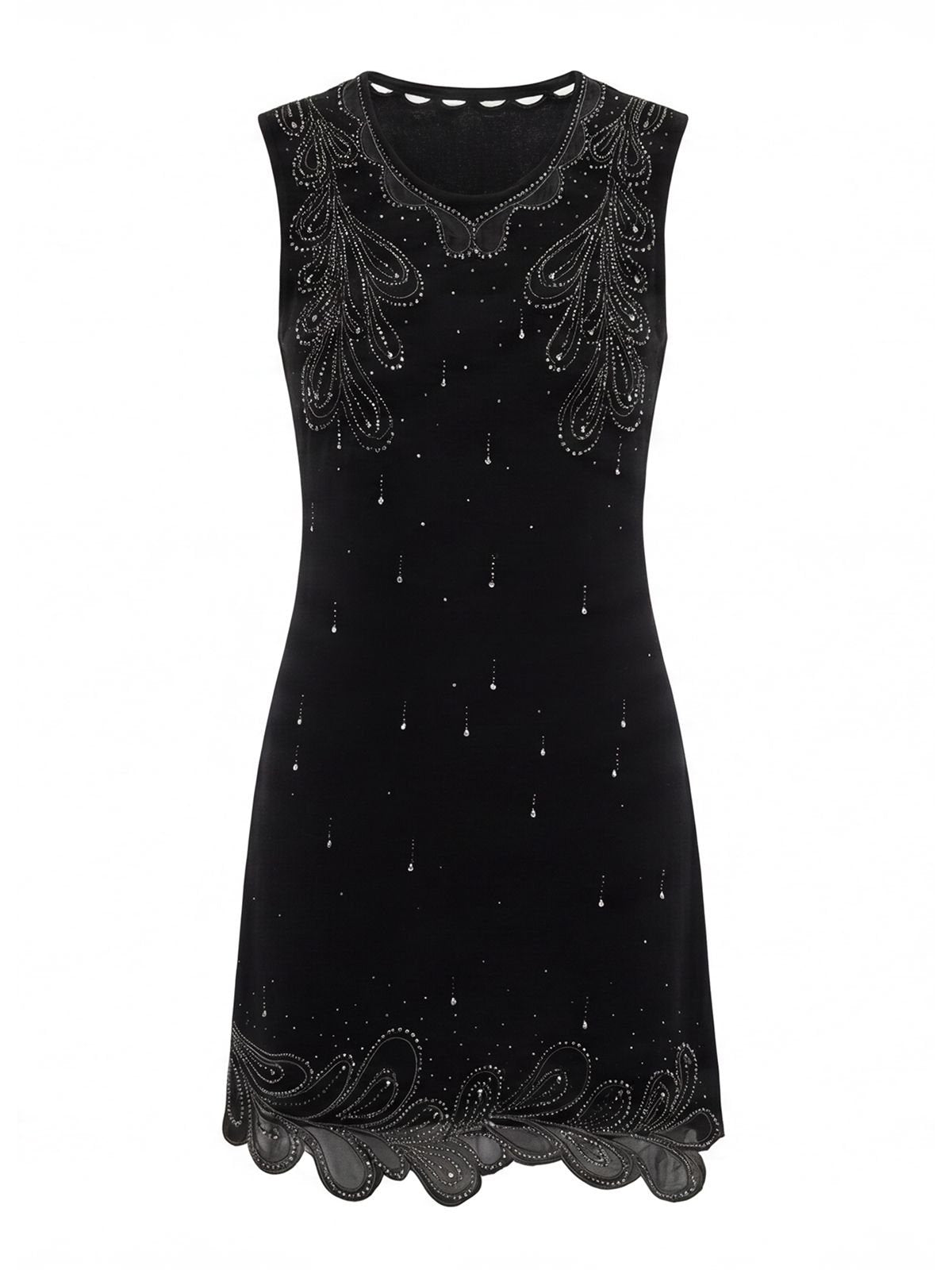 Embellished Black Sleeveless Mini Dress
