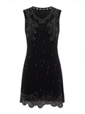 Embellished Black Sleeveless Mini Dress