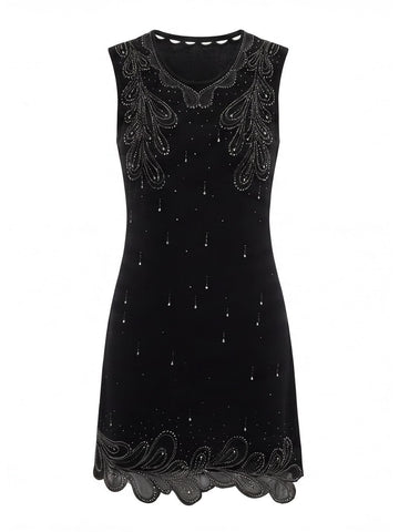 Embellished Black Sleeveless Mini Dress