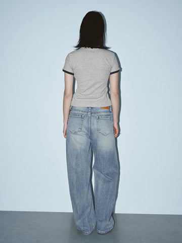Urban Revivo Chain Detail Barrel Leg Jeans-Blue