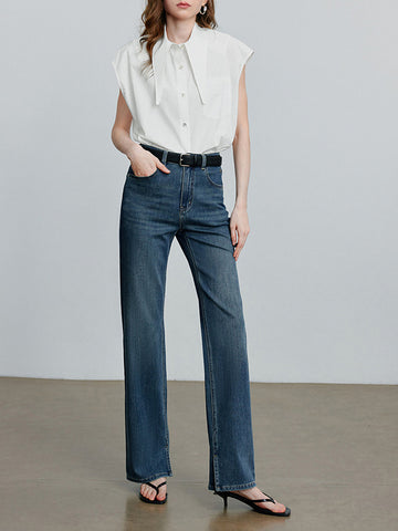 Large Pointy Collar Sleeveless Chic Blouse
