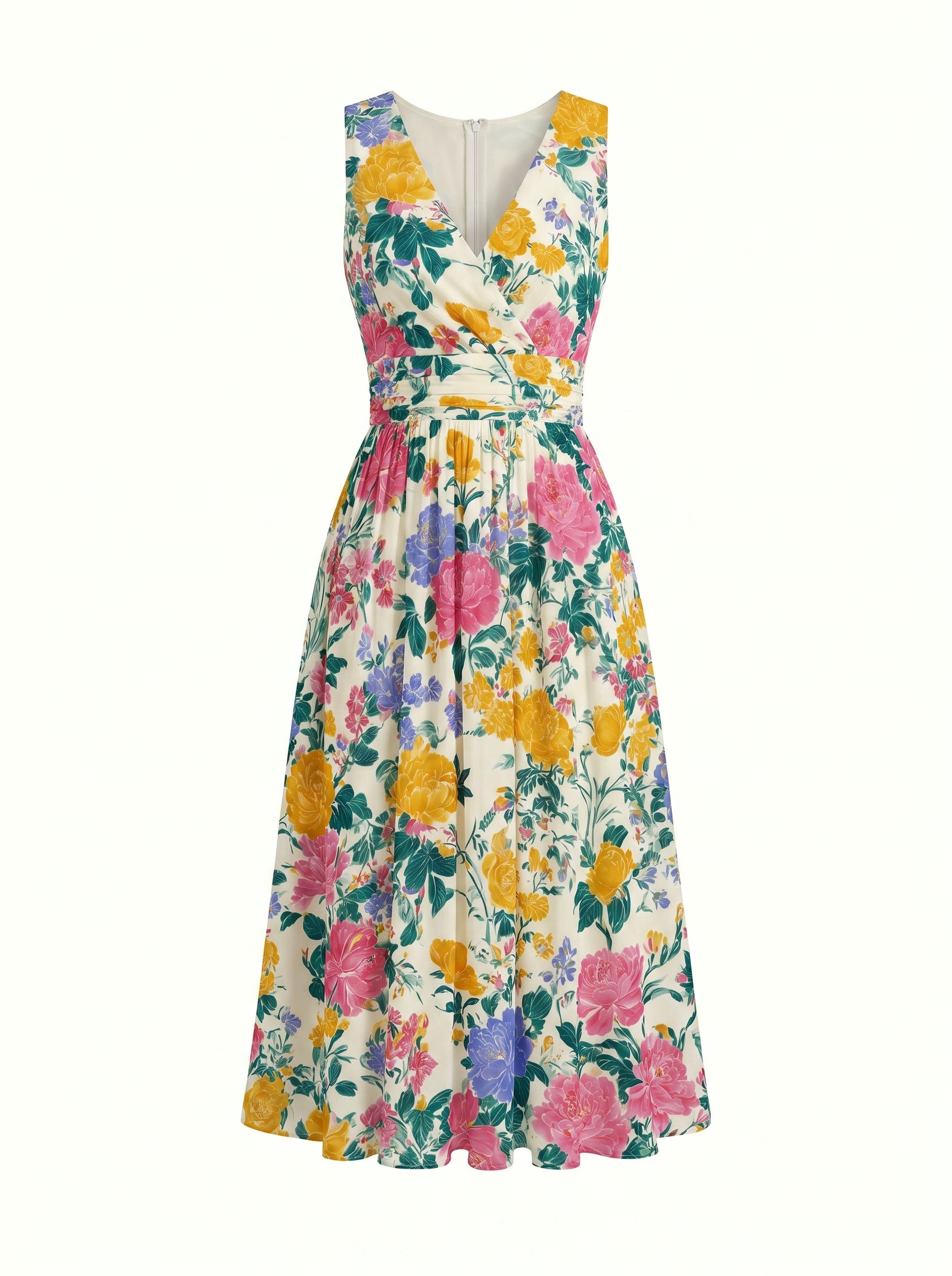 CORINNE
Floral Print V Neck A Line Midi Dress
