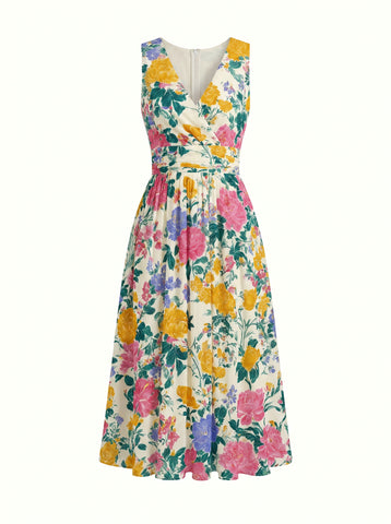 CORINNE
Floral Print V Neck A Line Midi Dress