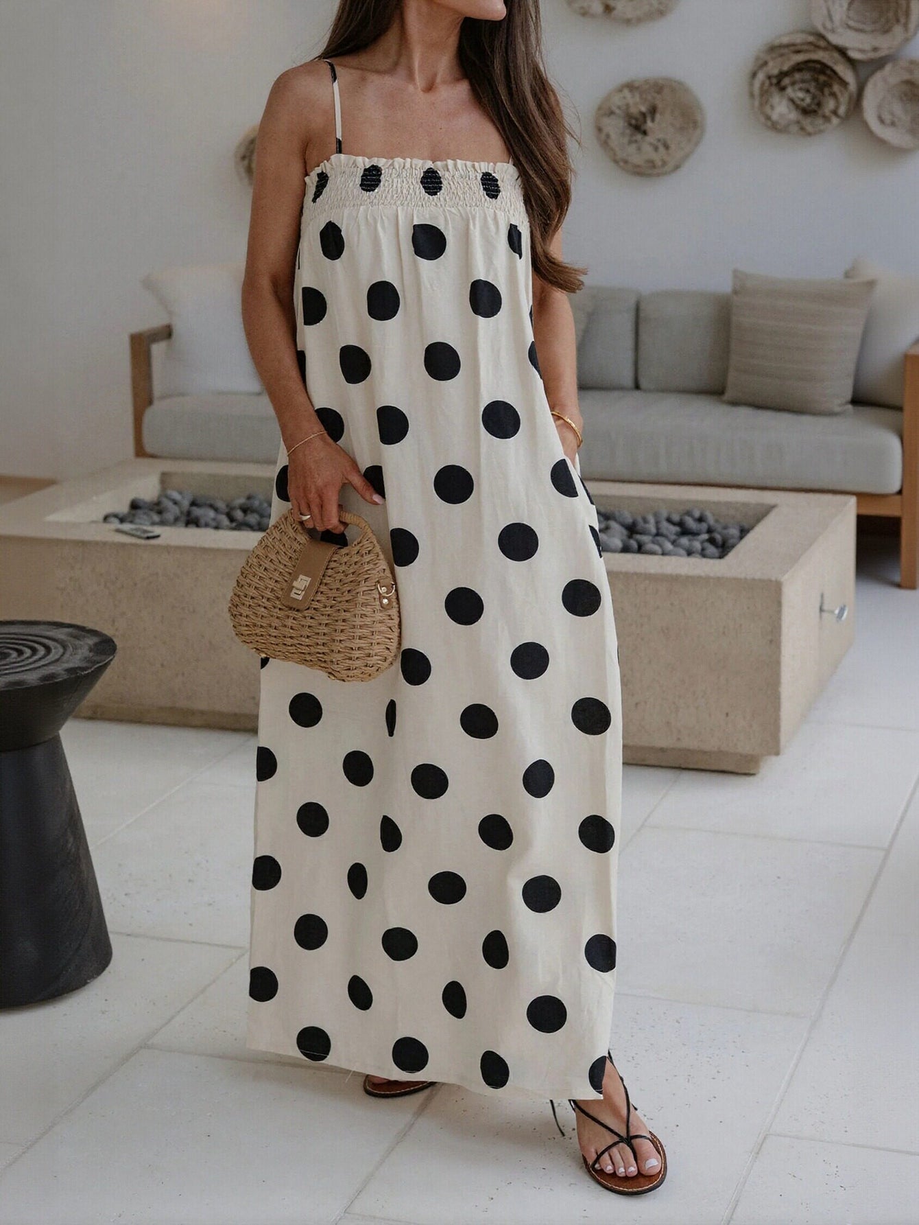 Smocked Polka Dot Maxi Dress