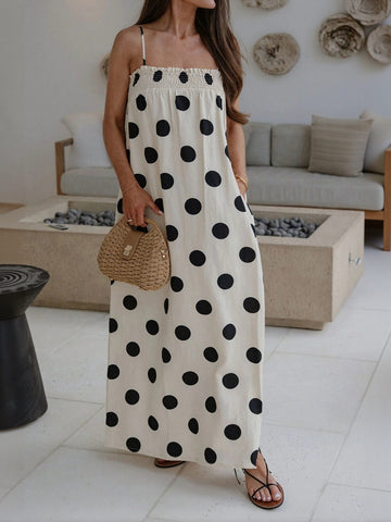 Smocked Polka Dot Maxi Dress